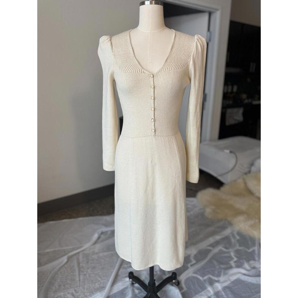 ST JOHN for newman marcus dress S Small Vintage Ivory White Long Sleeve Eyelet